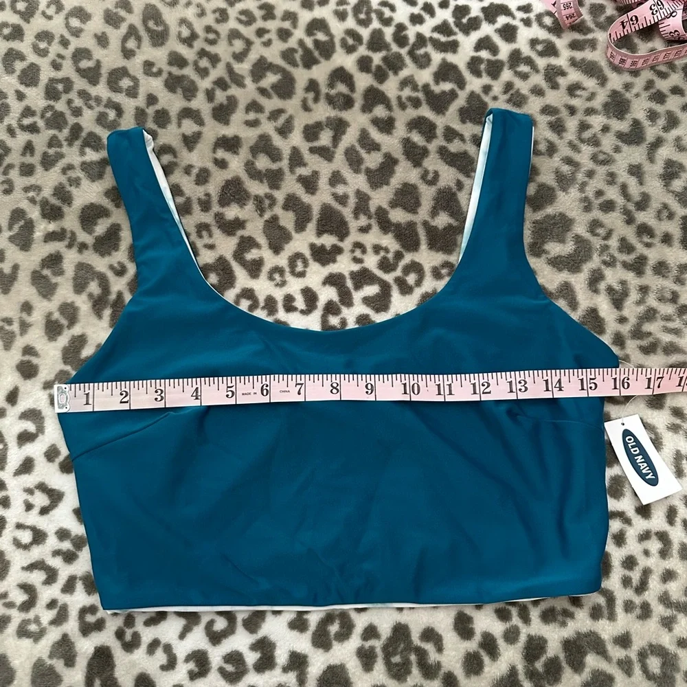 Old Navy Reversible Scoop-Neck Swim Bikini Top in Marble Teal Size Medium